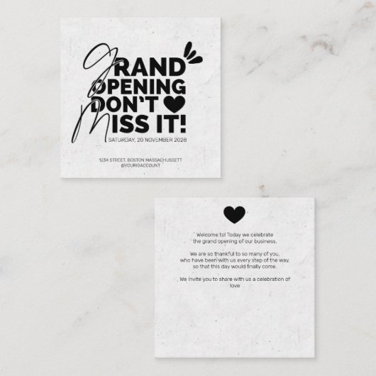 グランドオープニングアナウンスメントチラシ スクエア名刺 (正面/裏面)