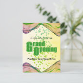 グランドオープニンググリーンイエローウォーターカラーウェーブスターズ ポストカード (スタンド正面)