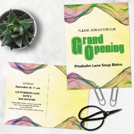 グランドオープニンググリーンイエローウォーター縁どカラーウェーブ ポストカード