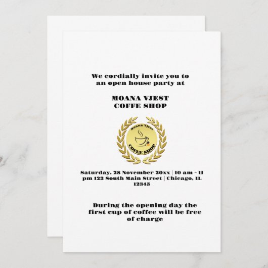 グランドオープニングコーヒーハウス招待状 招待状 (正面/裏面)