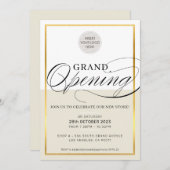 グランドオープニングビジネスロゴブラックアイボリー金ゴールド 招待状 (正面/裏面)