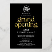 グランドオープニングビジネスロゴブラックミニマリスト 箔招待状 (正面)