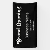 グランドオープニングビジネス名電話ウェブサイトブラック 横断幕 (縦)
