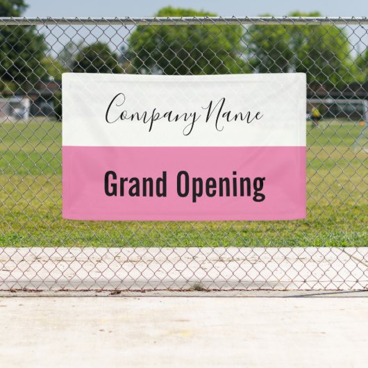 グランドオープニングピンク白黒会社名スクリプト 横断幕 (インサイチュ)