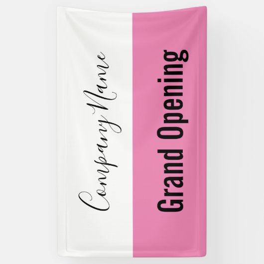 グランドオープニングピンク白黒会社名スクリプト 横断幕 (縦)