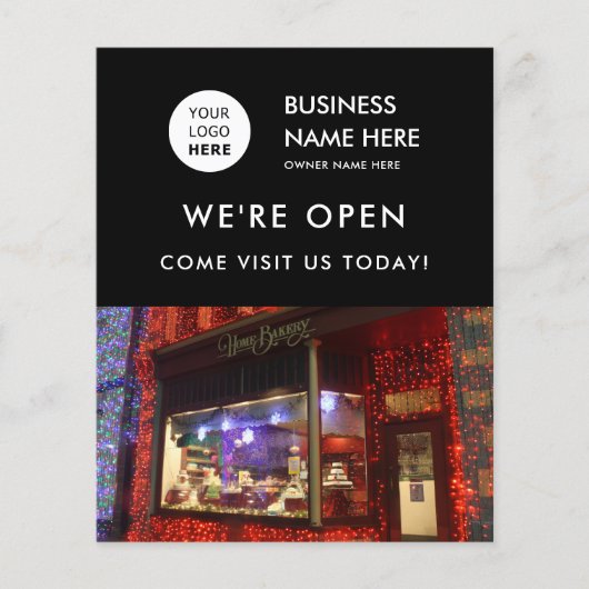 グランドオープニングベーカリーショップカスタムフォトロゴブラック チラシ (正面)