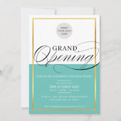 グランドオープニングモダンビジネスロゴミントグリーン金ゴールド 招待状 (正面)