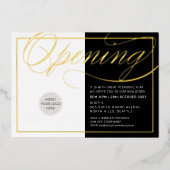 グランドオープニングモダンロシンプルゴ黒金ゴールド 箔招待状 (正面)