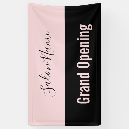 グランドオープニング淡い色のピンクブラックスクリプト美しいサロン 横断幕 (縦)