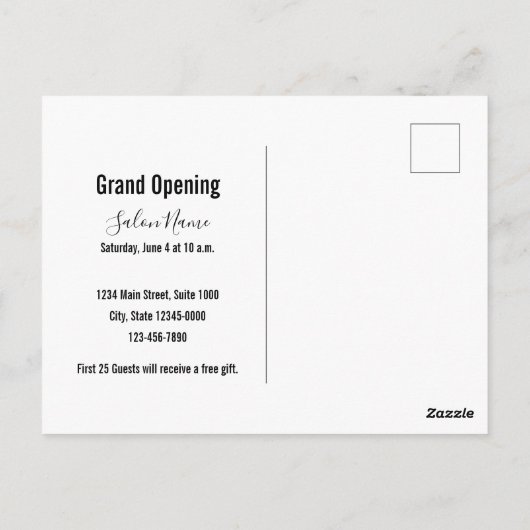 グランドオープニング淡い色のピンクブラック美しいサロン名 ポストカード (裏面)