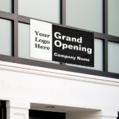 グランドオープニング白黒ビジネスロゴ&名前 横断幕 (ビルの外側)