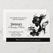グランドオープニング美しいサロン(黒) 招待状 (正面/裏面)