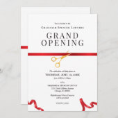 グランドオープンの赤いリボンカット式 招待状 (正面/裏面)
