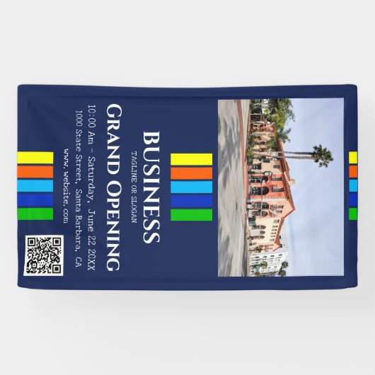 グランドオープンストライプグQRコード写真縦型 横断幕 (横)