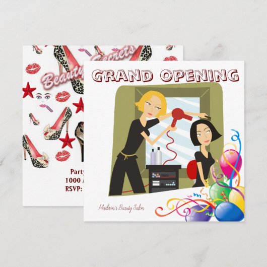 グランドオープンビューティーサロン カード招待 招待状 (正面/裏面)