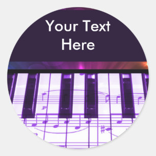 グランドカラフルピアノのキーボードと音楽ノート ラウンドシール
