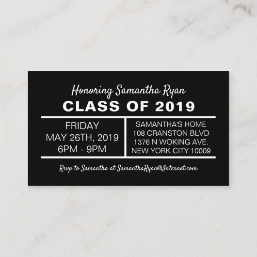 グランドカーテン卒業パーティーチケット招待状 エンクロージャーカード (裏面)