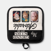 グランドキッズかわいい3フォトブラック 鍋敷き (正面)