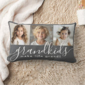 グランドキッズが人生を作る3フォトコラージンググレー ランバークッション (ブランケット)