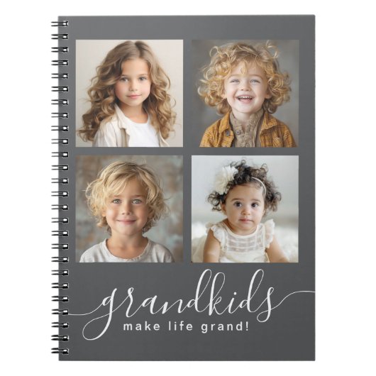 グランドキッズが人生を作る4フォトコラージンググレー ノートブック (正面)