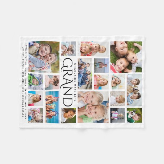 グランドキッズが人生を壮大な祖母19フォトコラージュ フリースブランケット (正面(横))