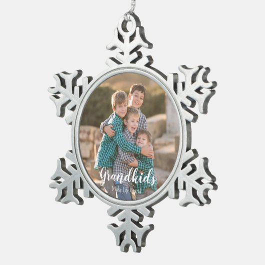 グランドキッズが人生を壮大にする スノーフレークピューターオーナメント (右)