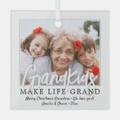 グランドキッズが人生を壮大に1写真祖父母に ガラスオーナメント (正面)