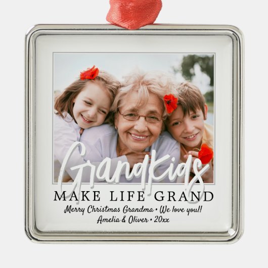 グランドキッズが人生を壮大に1写真祖父母に メタルオーナメント (正面)