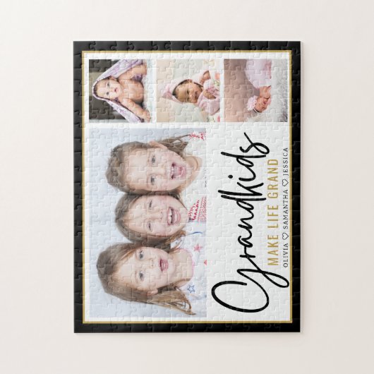 グランドキッズが人生を大きく4枚の写真パーソナライズされた ジグソーパズル (縦)