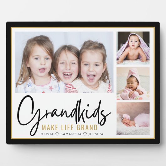 グランドキッズが人生を大きく4枚の写真パーソナライズされた フォトプラーク (正面)