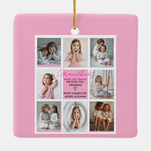 グランドキッズが人生を大きな祖母に作る8フォトカスタム セラミックオーナメント (裏面)