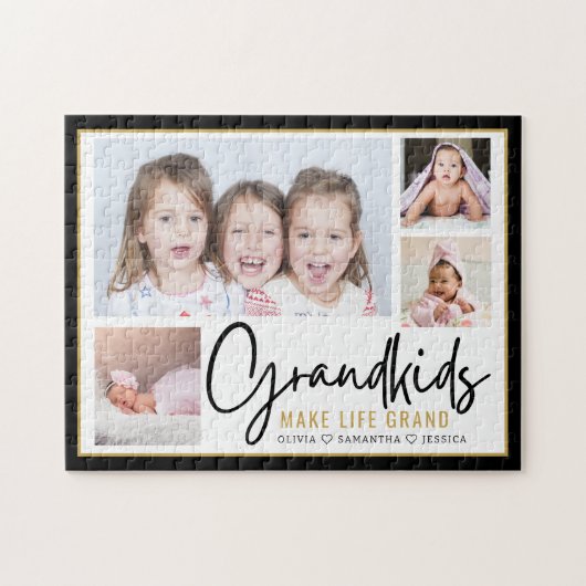 グランドキッズが人生を祖父母に4枚の写真 ジグソーパズル (横)
