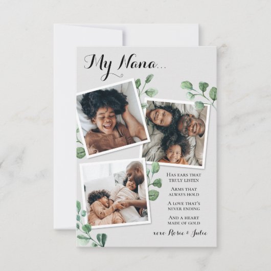 グランドキッズのおばあちゃんグラミー・ナナのための詩 カード (正面)