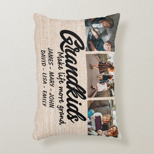 グランドキッズの人生をより壮大な3写真と名前 アクセントクッション (正面(垂直))