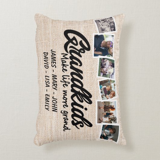 グランドキッズの人生をより壮大な6写真と名前 アクセントクッション (正面(垂直))