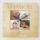 グランドキッズは人生を作るグランド4素朴写真ベージュ スクエア壁時計 (正面)