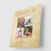 グランドキッズは人生を作るグランド4素朴写真ベージュ スクエア壁時計 (傾斜)