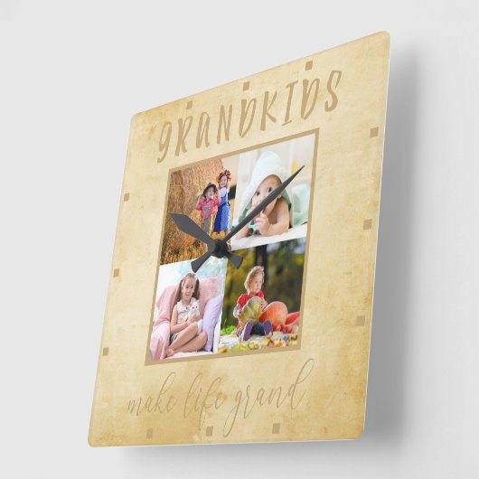 グランドキッズは人生を作るグランド4素朴写真ベージュ スクエア壁時計 (傾斜)