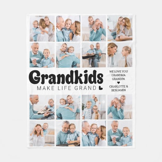 グランドキッズメイクライフカスタムグランド16フォトコラージュ フリースブランケット (正面)