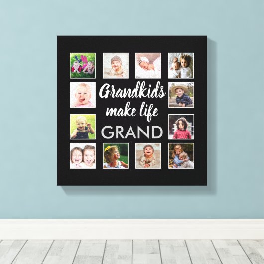 グランドキッズメイクライフグランド引用文12フォトコラージュ キャンバスプリント (インサイチュ (ウッドフロア))