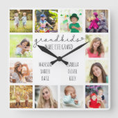 グランドキッズメイクライフグランド引用文12フォトホワイト スクエア壁時計 (正面)