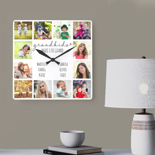 グランドキッズメイクライフグランド引用文12フォトホワイト スクエア壁時計