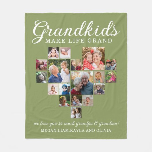 グランドキッズメイクライフ18フォトハートコラージュ フリースブランケット (正面)