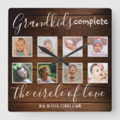 グランドキッズラブ引用文8フォトコラージュウ素朴ッド スクエア壁時計 (正面)