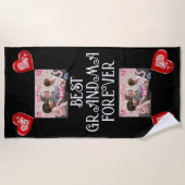 グランドキッズ最高のとおばあちゃん永遠フォトブラック ビーチタオル (正面)