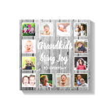 グランドキッズ素朴引用文グレイ木材12フォトコラージュ