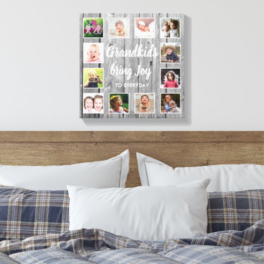 グランドキッズ素朴引用文グレイ木材12フォトコラージュ キャンバスプリント (インサイチュ (寝室))