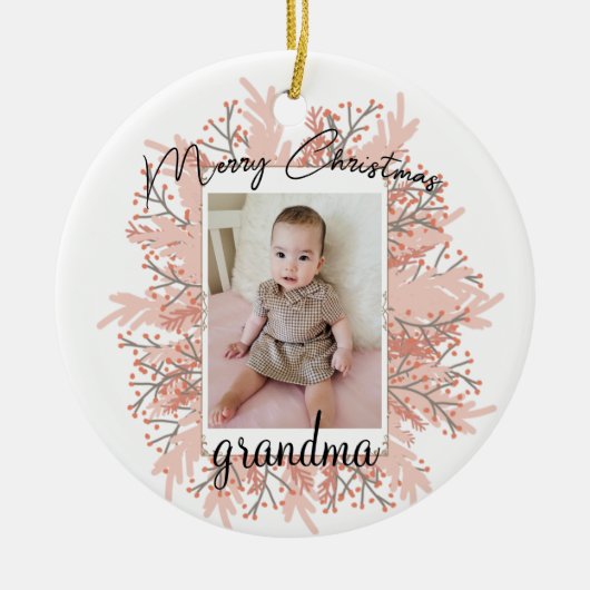 グランドキッドのクリスマスフォトのおばあちゃん セラミックオーナメント (正面)