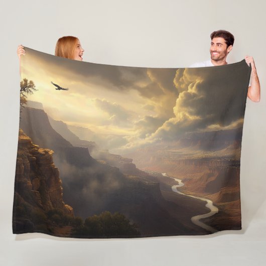 グランドキャニオンの輝き:鳥と黄金の輝き フリースブランケット (インサイチュ)