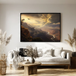 グランドキャニオンの輝き：鳥と黄金の輝き ポスター